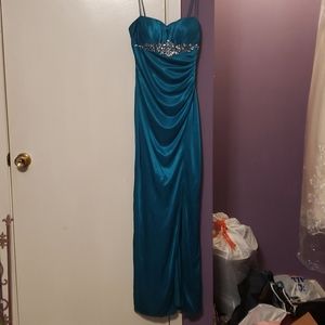 Aqua blue slinky prom dress